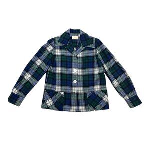 Vintage 1960s Pendleton Wool Plaid Jacket Navy Green Flannel USA